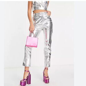 NWT 4th & Reckless metallic straight leg Philo Trouser pants in silver